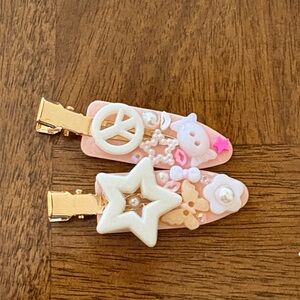 Pink Decorative Star & Peace Hair Clips - Set of 2